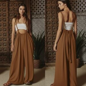 Zenana premium woven tieback suspender jumpsuit pockets wide leg s-m-l